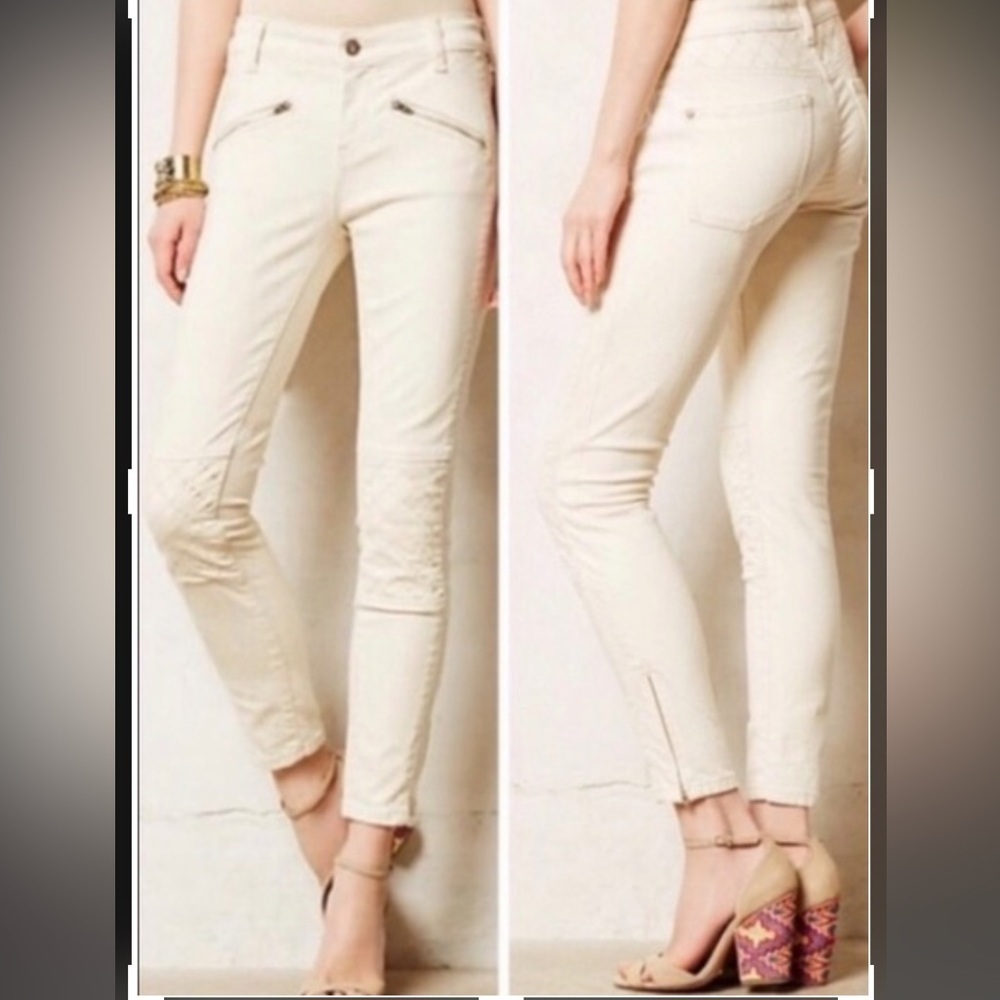 Anthropologie Jean Pilcro & Letterpress
Cream Moto Zipper Ankle Biker Sz 33. EUC